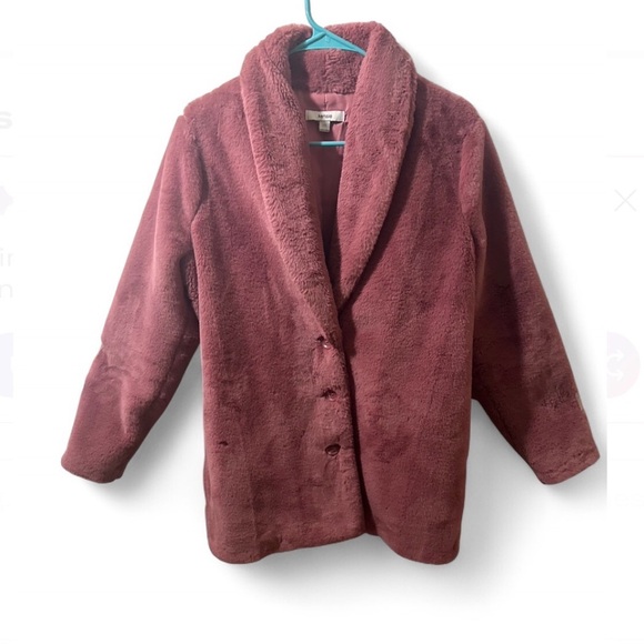 Kensie Faux Fur Coat- Dusty Rose - Picture 2 of 5